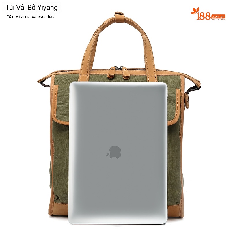 Balo Đôi Nữ Vải Canvas Chống Nước Quai Xách Da Thật Màu Xanh, Nâu, Kem, Đen...