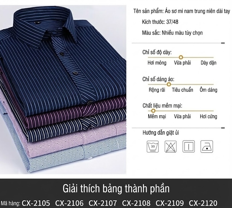 Áo Sơ Mi Dài Tay Nam Trung Niên Phong Cách Đô Thị Họa Tiết Kẻ Sọc Thoải Mái Màu Đen, Xám, Xanh, Tím... chi tiết 28