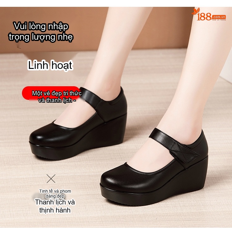 Giày Búp Bê Nữ Quai Dán Đế Xuồng Chiều Cao Đế Khoảng 6cm Màu Đen, Đỏ, Trắng chi tiết 4