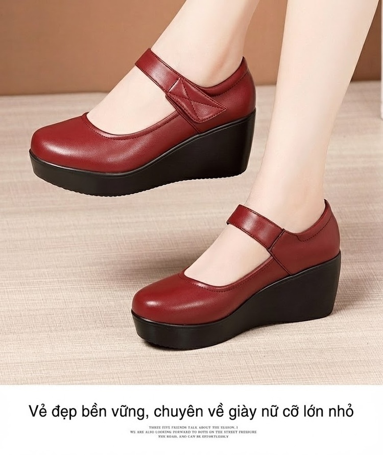 Giày Búp Bê Nữ Quai Dán Đế Xuồng Chiều Cao Đế Khoảng 6cm Màu Đen, Đỏ, Trắng chi tiết 17