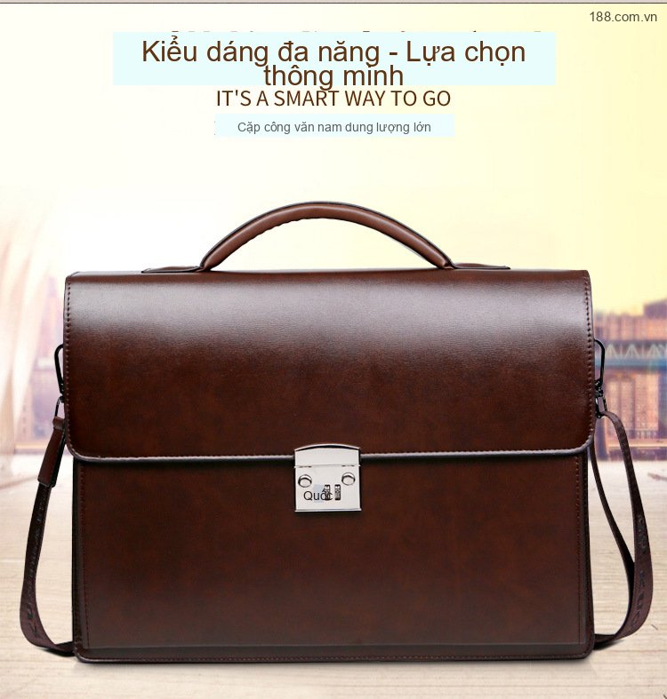 Cặp Túi Xách Tay Nam Công Sở Da Bóng Khóa Số Chống Trộm, Chống Nước Đựng Laptop Màu Đen, Nâu chi tiết 4