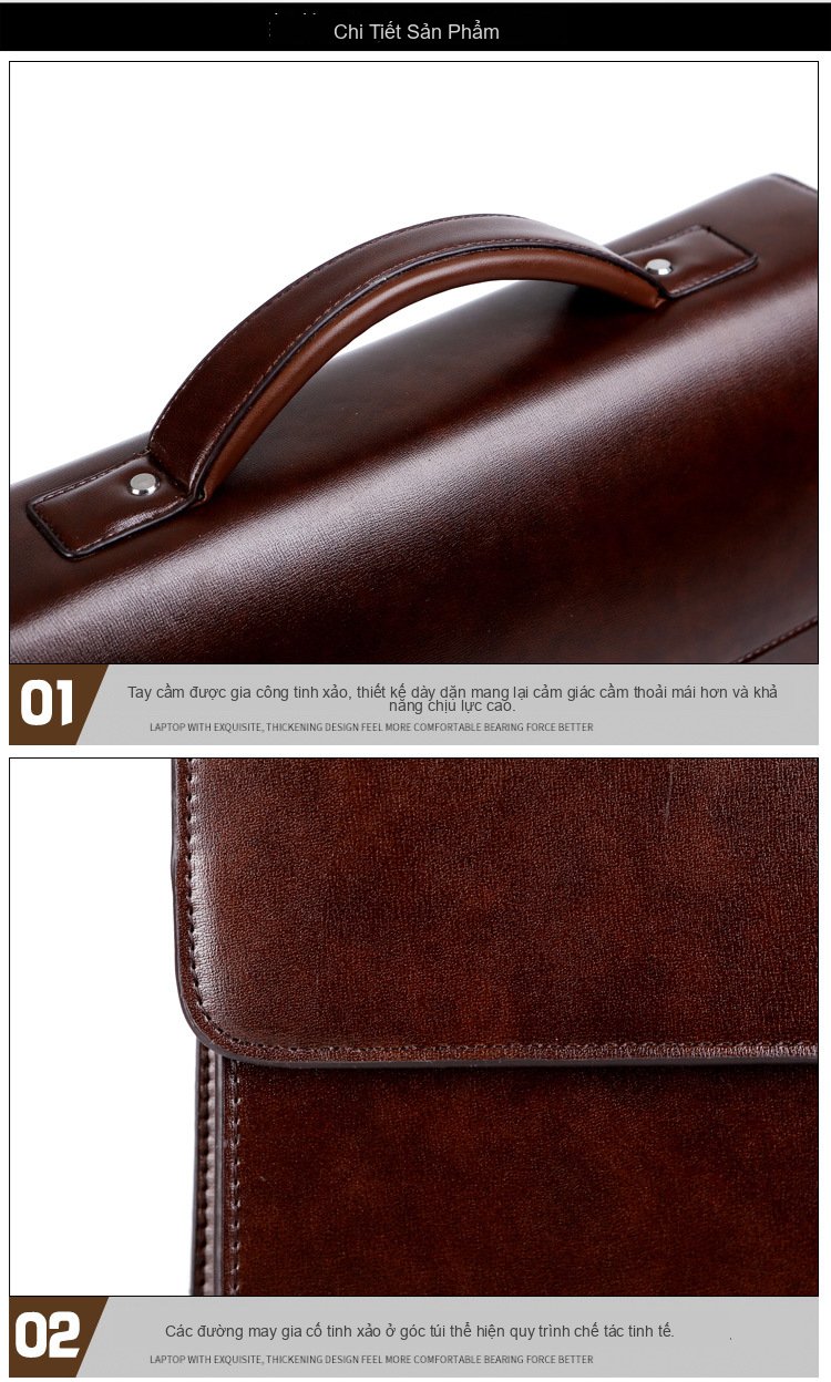 Cặp Túi Xách Tay Nam Công Sở Da Bóng Khóa Số Chống Trộm, Chống Nước Đựng Laptop Màu Đen, Nâu chi tiết 21