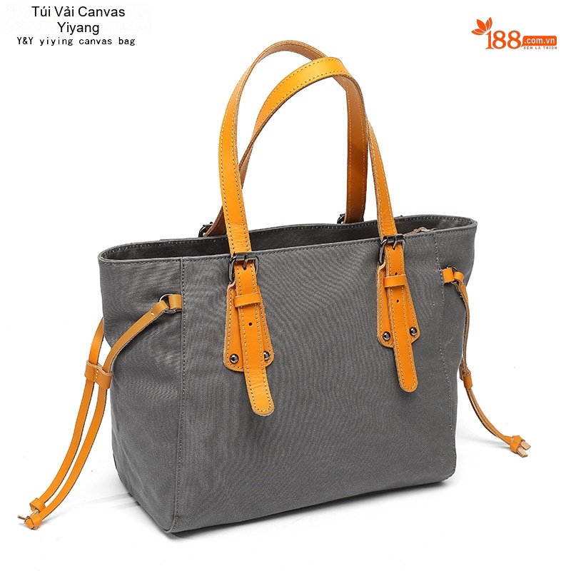 Túi Tote Nữ Vải Canvas Da Thật Chống Thấm Nước Túi Đeo Chéo Một Bên Vai Màu Xám, Đen, Nâu, Kem...