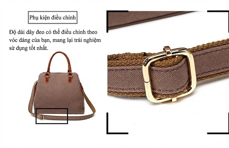 Túi Tote Nữ Vải Canvas Da Thật Chống Thấm Nước Túi Đeo Chéo Một Bên Vai Màu Xám, Đen, Nâu, Kem... chi tiết 13