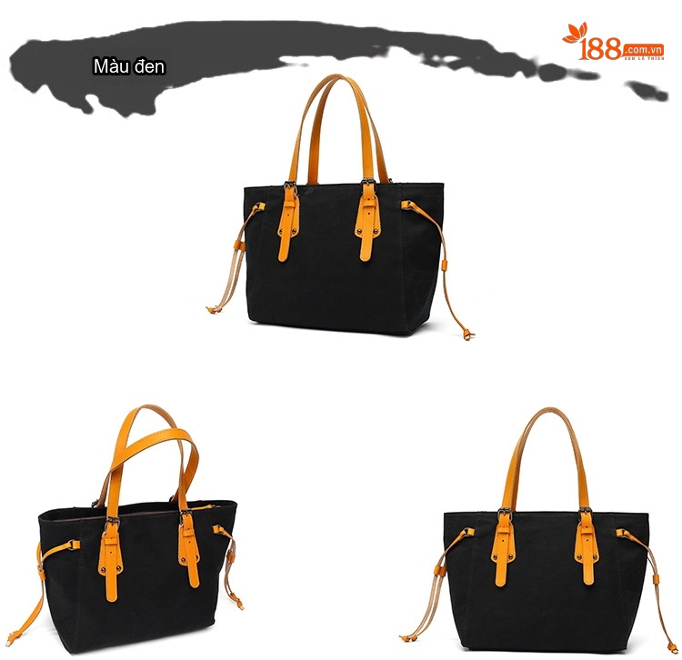 Túi Tote Nữ Vải Canvas Da Thật Chống Thấm Nước Túi Đeo Chéo Một Bên Vai Màu Xám, Đen, Nâu, Kem... chi tiết 7