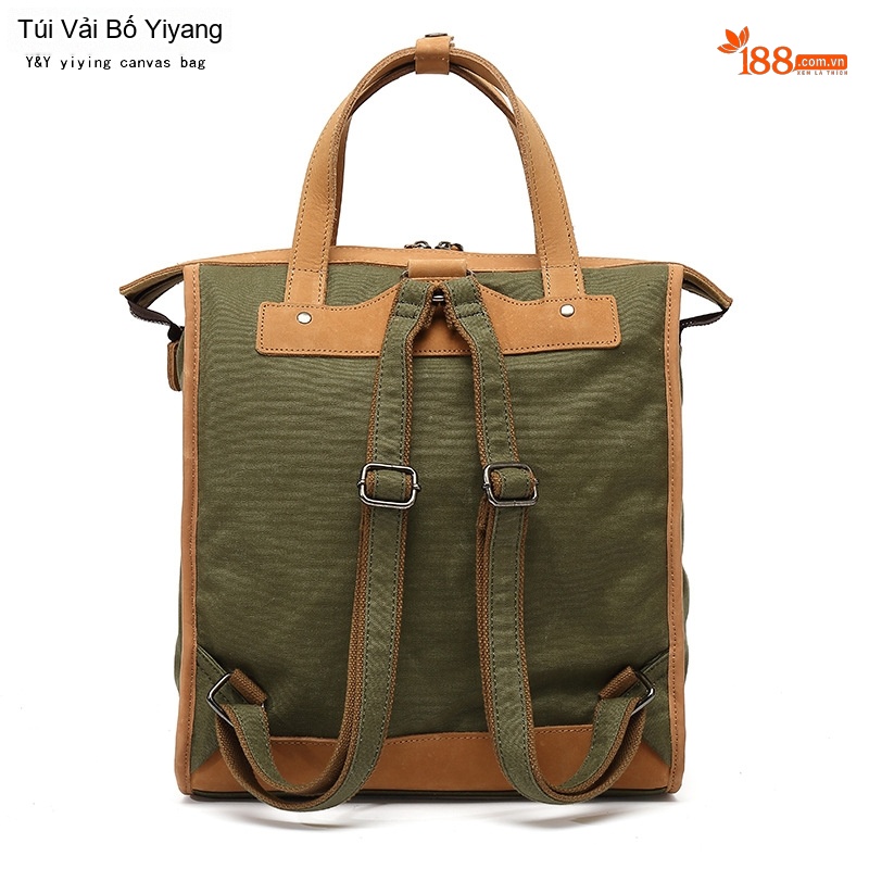Balo Đôi Nữ Vải Canvas Chống Nước Quai Xách Da Thật Màu Xanh, Nâu, Kem, Đen...