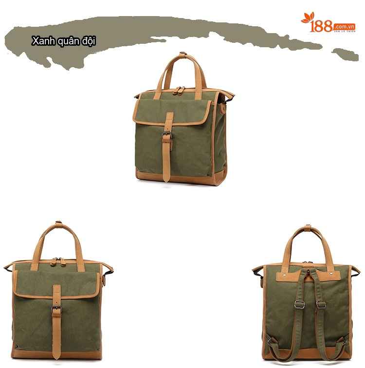 Balo Đôi Nữ Vải Canvas Chống Nước Quai Xách Da Thật Màu Xanh, Nâu, Kem, Đen... chi tiết 9