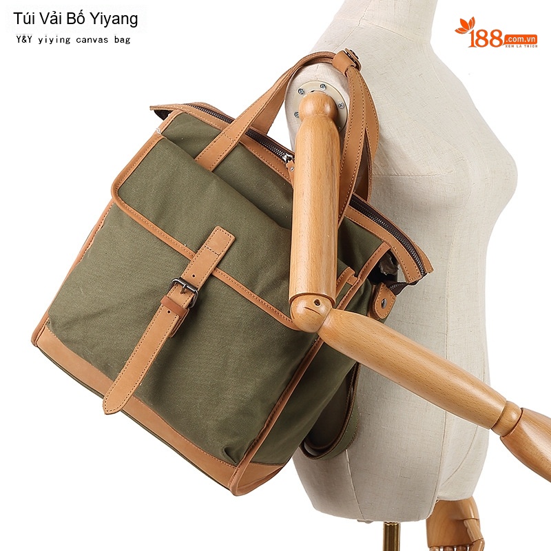 Balo Đôi Nữ Vải Canvas Chống Nước Quai Xách Da Thật Màu Xanh, Nâu, Kem, Đen...