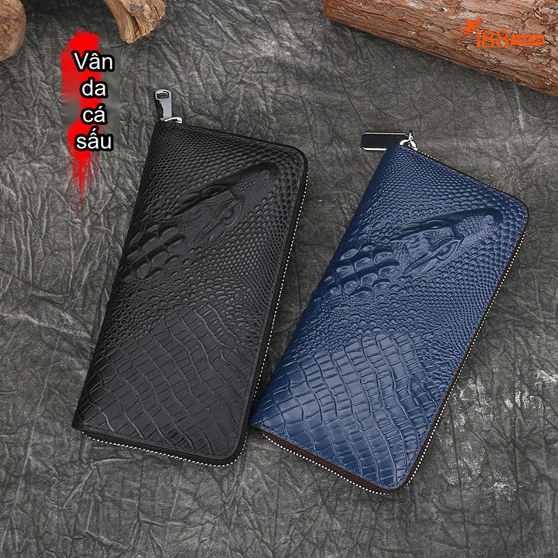 Ví Da Bò Nam Cầm Tay Khóa Bấm Phong Cách Retro Màu Nâu, Đen chi tiết 10