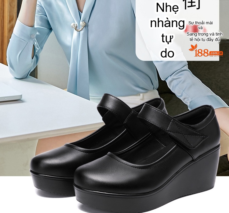 Giày Búp Bê Nữ Quai Dán Đế Xuồng Chiều Cao Đế Khoảng 6cm Màu Đen, Đỏ, Trắng chi tiết 2