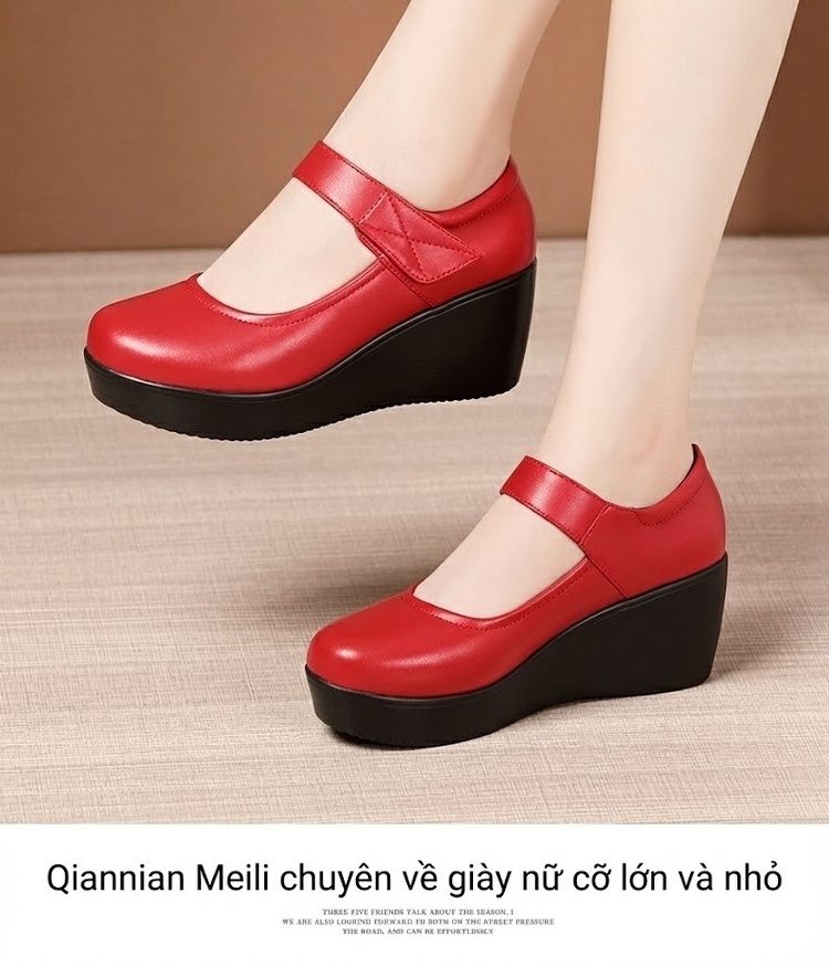 Giày Búp Bê Nữ Quai Dán Đế Xuồng Chiều Cao Đế Khoảng 6cm Màu Đen, Đỏ, Trắng chi tiết 16