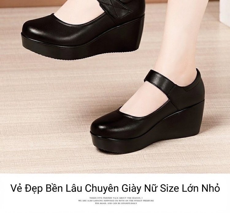 Giày Búp Bê Nữ Quai Dán Đế Xuồng Chiều Cao Đế Khoảng 6cm Màu Đen, Đỏ, Trắng chi tiết 13