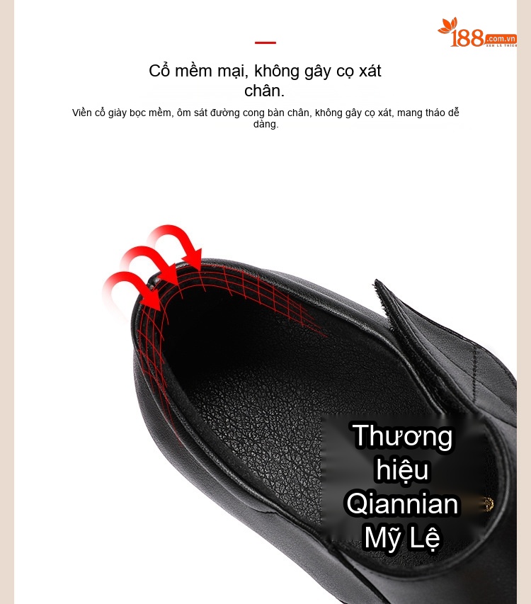 Giày Búp Bê Nữ Quai Dán Đế Xuồng Chiều Cao Đế Khoảng 6cm Màu Đen, Đỏ, Trắng chi tiết 10