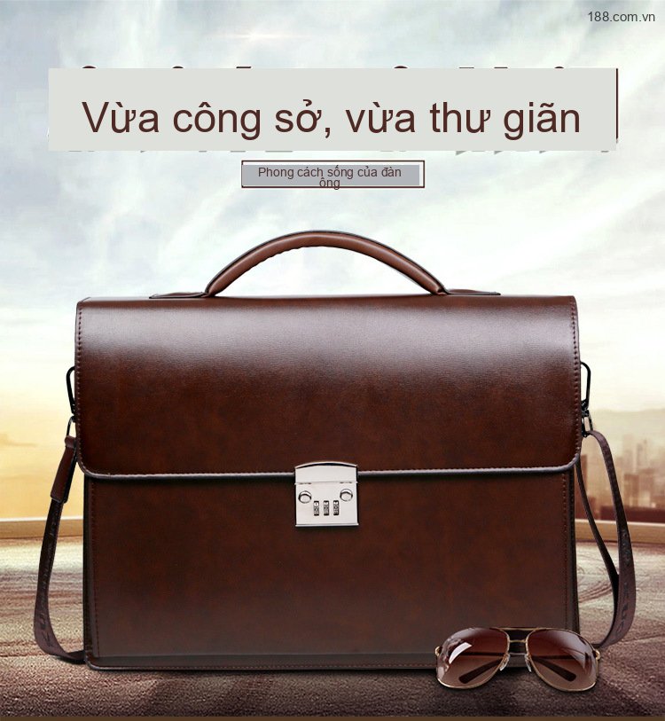 Cặp Túi Xách Tay Nam Công Sở Da Bóng Khóa Số Chống Trộm, Chống Nước Đựng Laptop Màu Đen, Nâu chi tiết 2