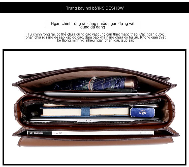 Cặp Túi Xách Tay Nam Công Sở Da Bóng Khóa Số Chống Trộm, Chống Nước Đựng Laptop Màu Đen, Nâu chi tiết 26