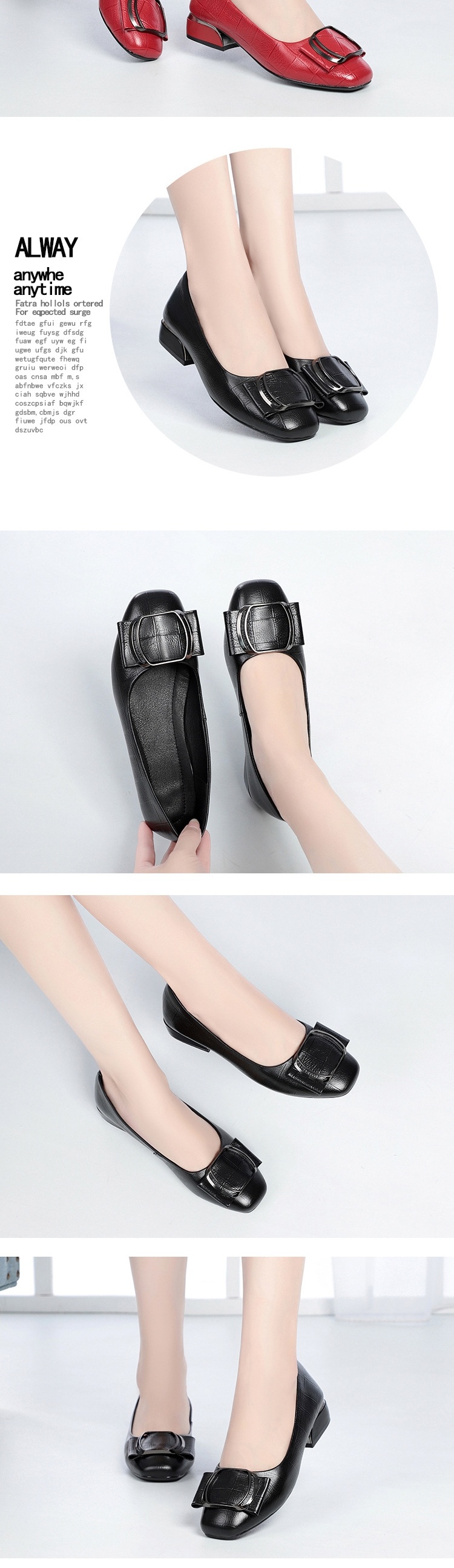 Giày Búp Bê Nữ Da Thật Gót Vuông Chiều Cao Đế Khoảng 3cm Màu Đỏ, Kem, Đen chi tiết 10