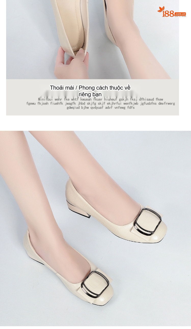 Giày Búp Bê Nữ Da Thật Gót Vuông Chiều Cao Đế Khoảng 3cm Màu Đỏ, Kem, Đen chi tiết 6