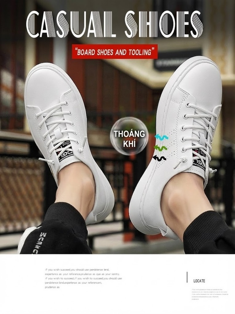 Giày Thể Thao Nam Da Bóng Thêu Ong Chiều Cao Đế Khoảng 3cm Màu Trắng, Đen chi tiết 1