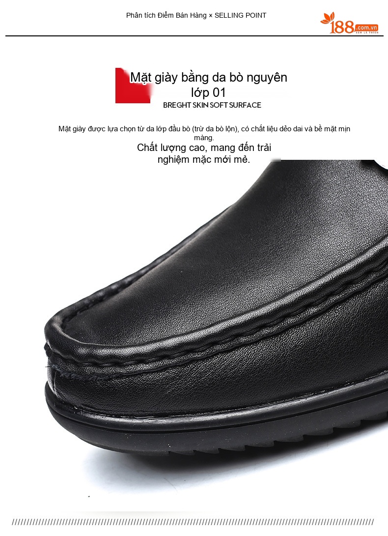 Giày Lười Nam Da Thật Chiều Cao Đế Khoảng 3cm Màu Đen chi tiết 7