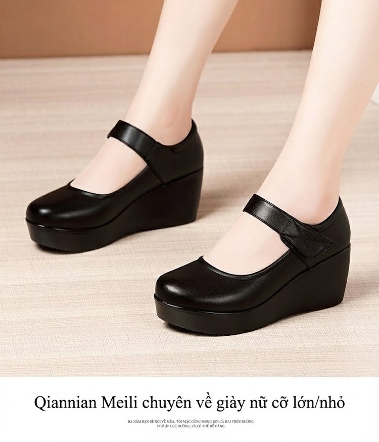 Giày Búp Bê Nữ Quai Dán Đế Xuồng Chiều Cao Đế Khoảng 6cm Màu Đen, Đỏ, Trắng chi tiết 14