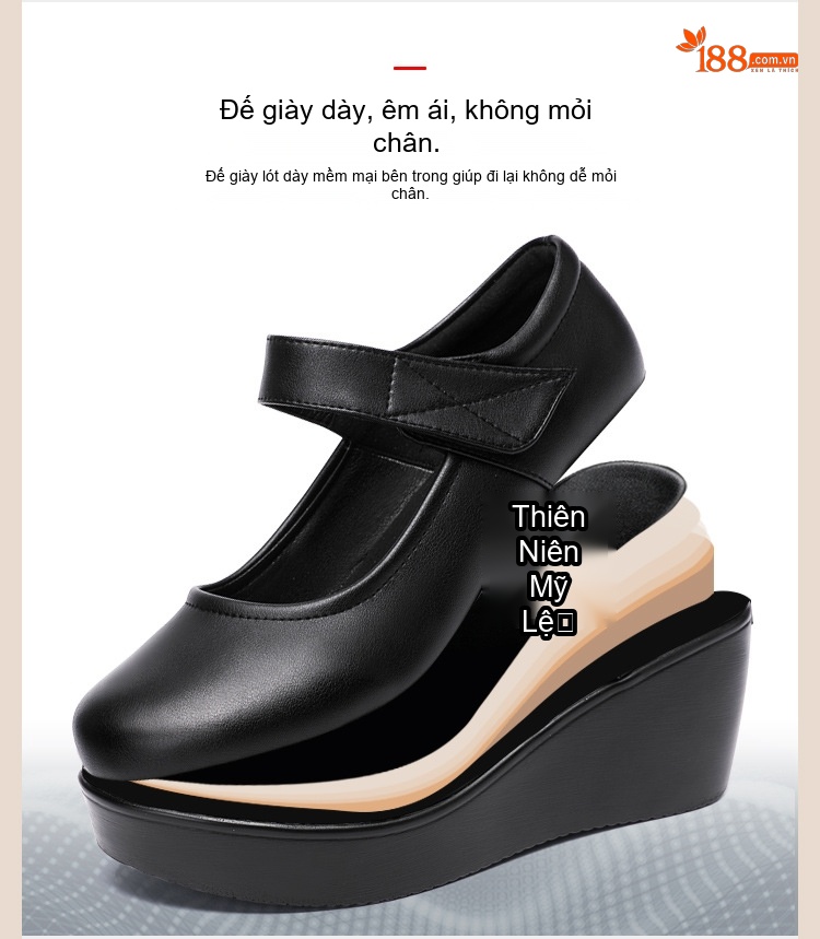 Giày Búp Bê Nữ Quai Dán Đế Xuồng Chiều Cao Đế Khoảng 6cm Màu Đen, Đỏ, Trắng chi tiết 9