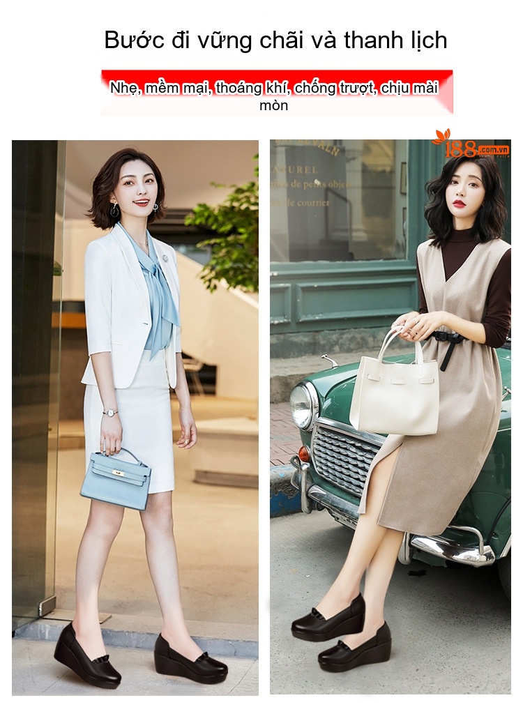 Giày Búp Bê Nữ Đế Xuồng Chiều Cao Đế Khoảng 4cm Da Bóng Màu Đen, Đỏ, Trắng... chi tiết 2