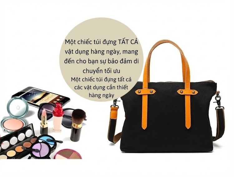 Túi Xách Tay Nữ Vải Canvas Chống Nước Da Thật Túi Đeo Chéo Một Bên Vai Màu Trắng Kem, Đen, Nâu, Xám... chi tiết 14