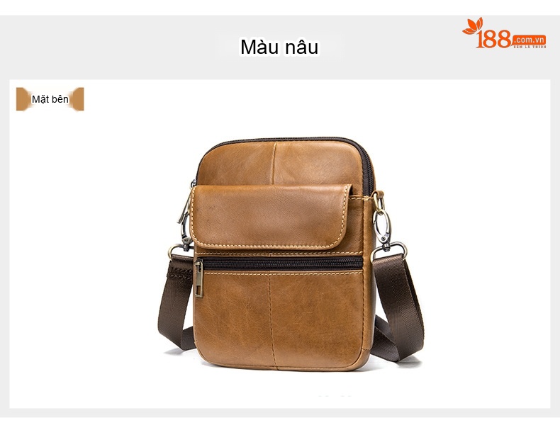 Túi Đeo Chéo Nam Da Bò Thật Phong Cách Casual Màu Nâu, Đen chi tiết 15