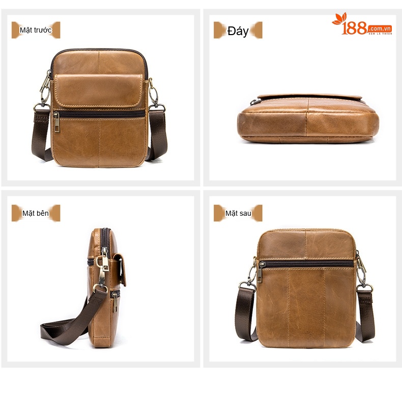 Túi Đeo Chéo Nam Da Bò Thật Phong Cách Casual Màu Nâu, Đen chi tiết 16