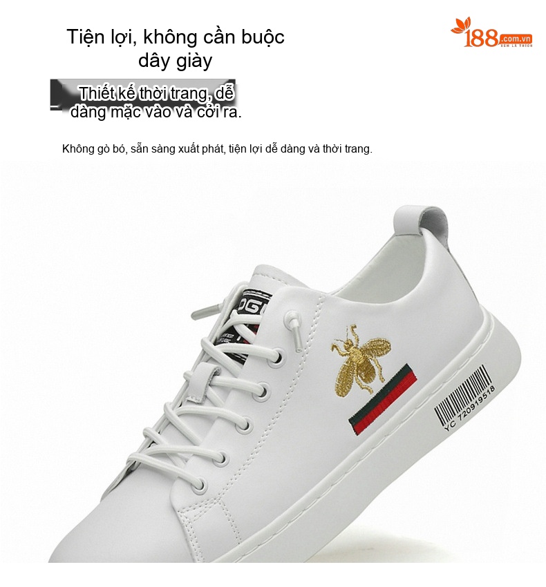 Giày Thể Thao Nam Da Bóng Thêu Ong Chiều Cao Đế Khoảng 3cm Màu Trắng, Đen chi tiết 7