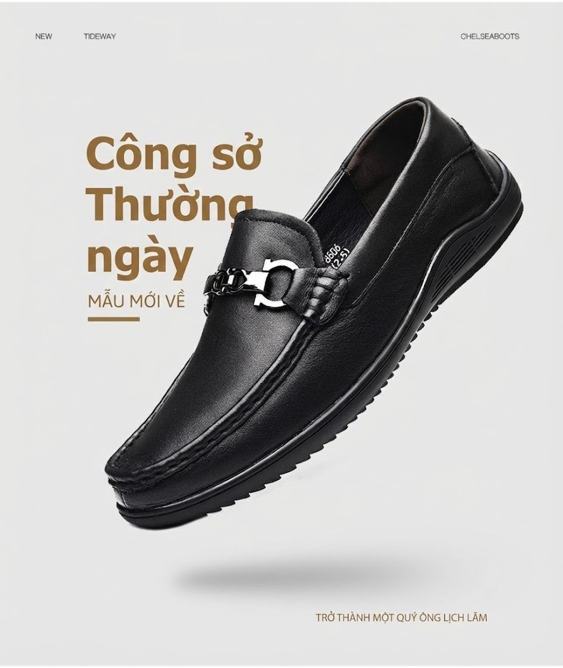 Giày Lười Nam Da Thật Chiều Cao Đế Khoảng 3cm Màu Đen chi tiết 2