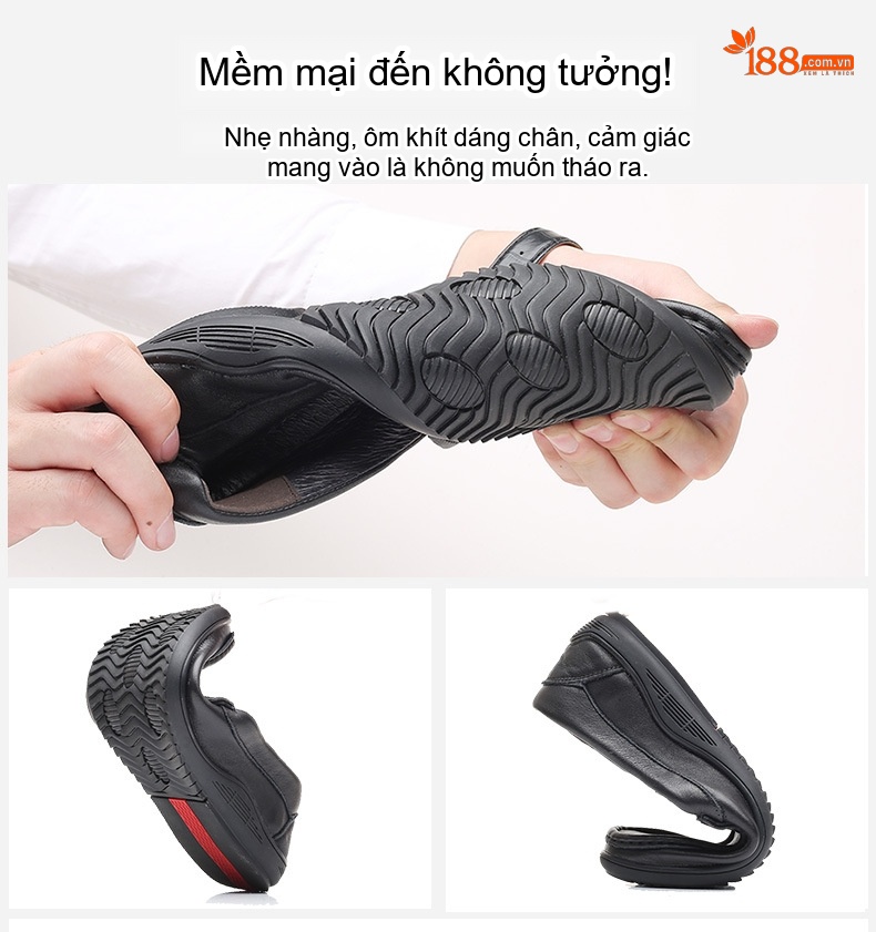 Giày Lười Nam Da Thật Chiều Cao Đế Khoảng 3cm Màu Đen chi tiết 3
