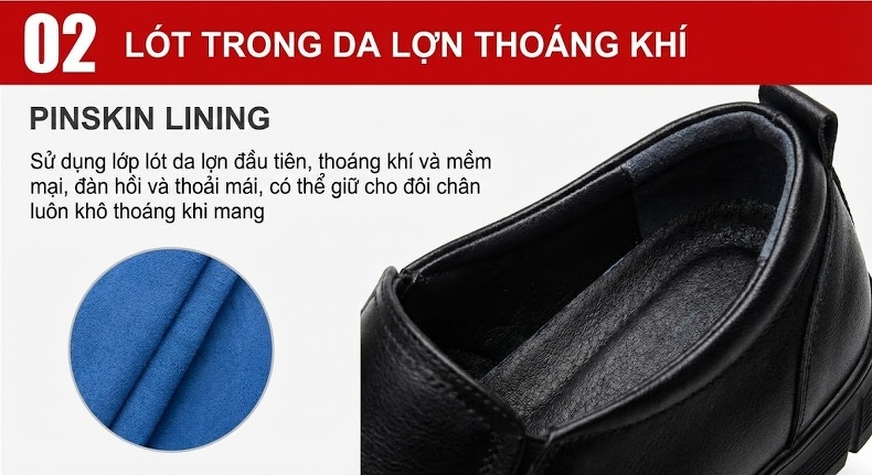 Giày Lười Nam Da Thật Chiều Cao Đế Khoảng 3cm Màu Đen chi tiết 8