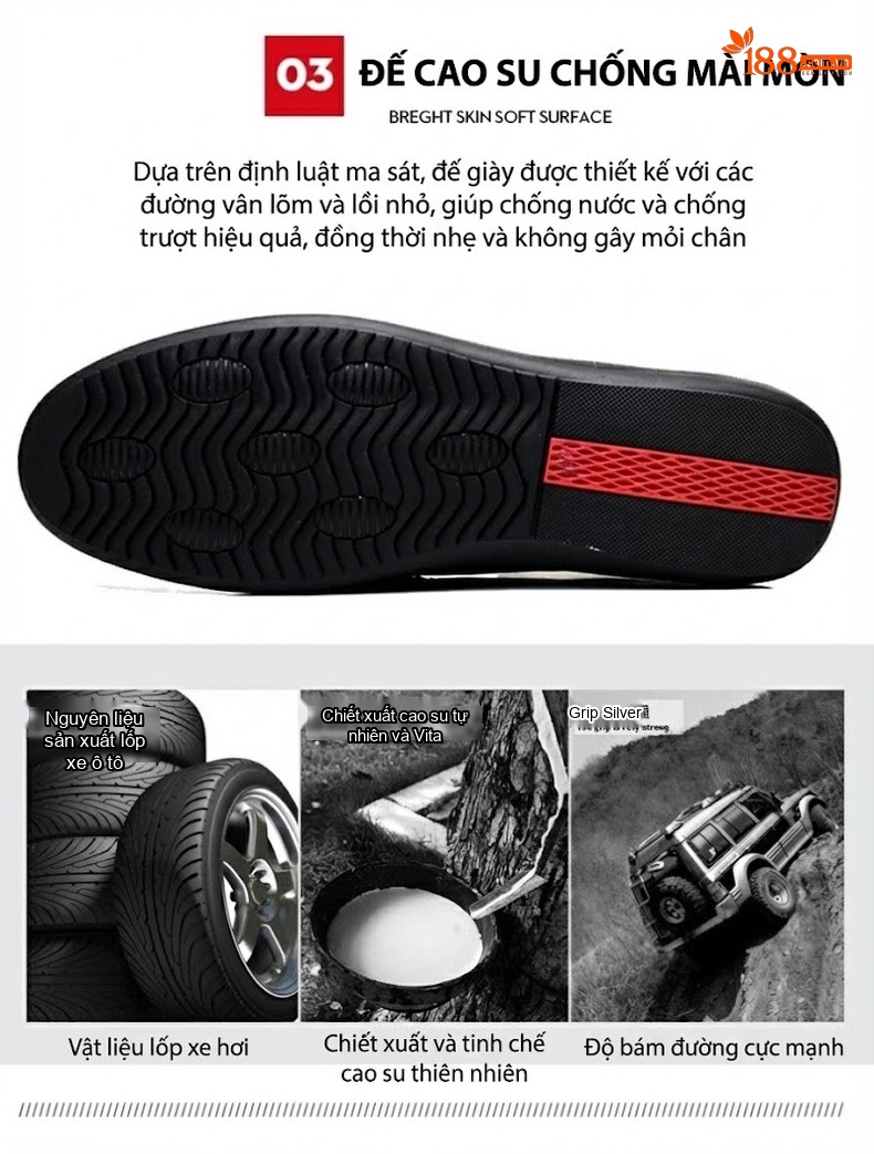 Giày Lười Nam Da Thật Chiều Cao Đế Khoảng 3cm Màu Đen chi tiết 10