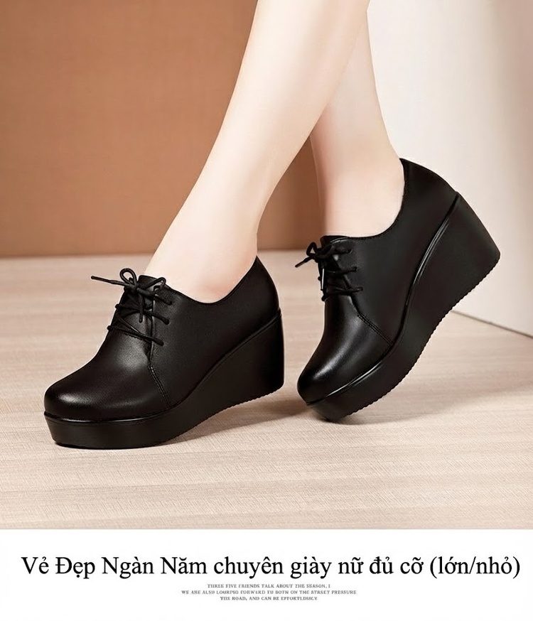 Giày Búp Bê Nữ Da Bóng Đế Xuồng Chiều Cao Đế Khoảng 5cm Màu Đen, Đỏ chi tiết 12