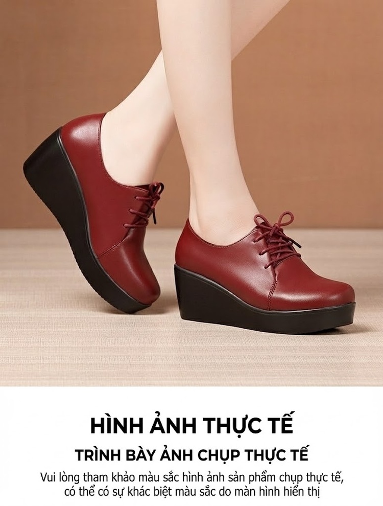 Giày Búp Bê Nữ Da Bóng Đế Xuồng Chiều Cao Đế Khoảng 5cm Màu Đen, Đỏ chi tiết 15
