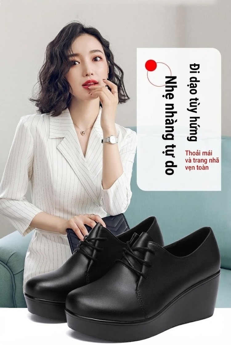 Giày Búp Bê Nữ Da Bóng Đế Xuồng Chiều Cao Đế Khoảng 5cm Màu Đen, Đỏ chi tiết 1