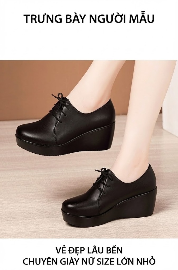 Giày Búp Bê Nữ Da Bóng Đế Xuồng Chiều Cao Đế Khoảng 5cm Màu Đen, Đỏ chi tiết 11