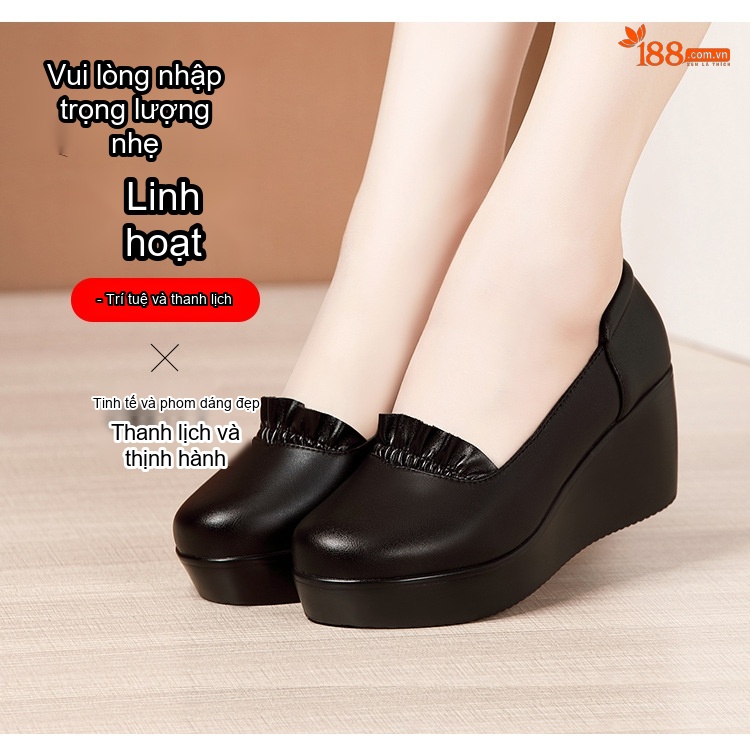 Giày Búp Bê Nữ Đế Xuồng Chiều Cao Đế Khoảng 4cm Da Bóng Màu Đen, Đỏ, Trắng... chi tiết 3