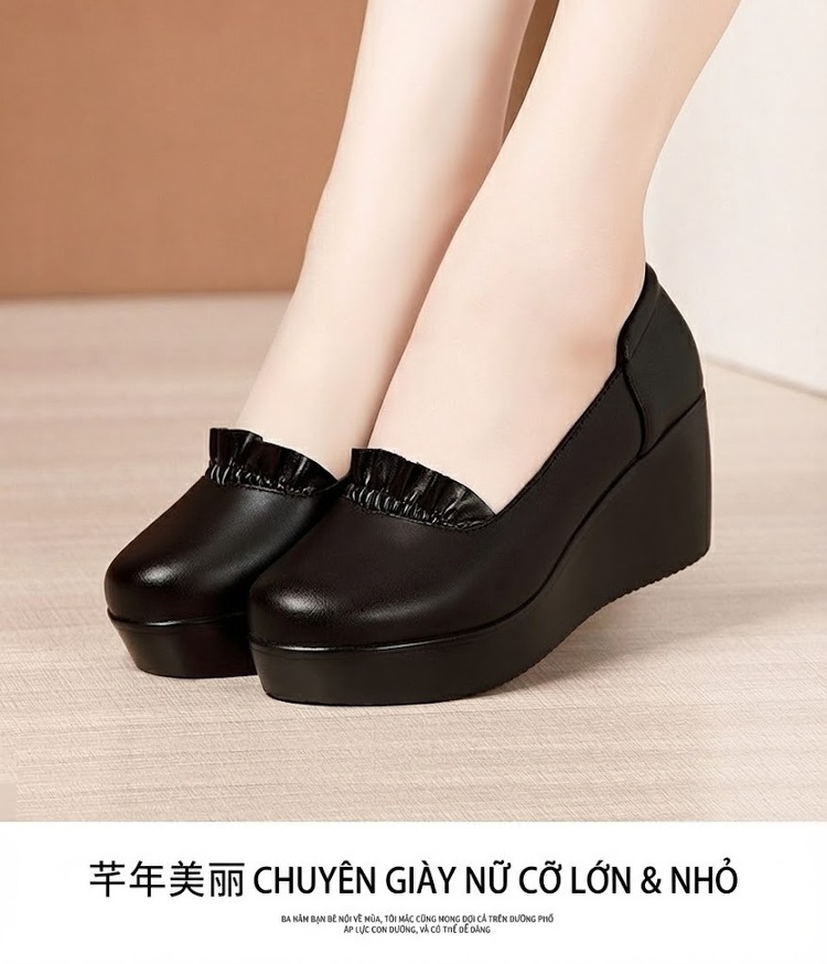 Giày Búp Bê Nữ Đế Xuồng Chiều Cao Đế Khoảng 4cm Da Bóng Màu Đen, Đỏ, Trắng... chi tiết 13
