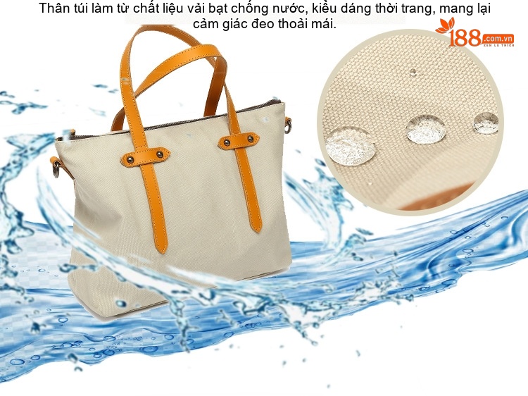 Túi Xách Tay Nữ Vải Canvas Chống Nước Da Thật Túi Đeo Chéo Một Bên Vai Màu Trắng Kem, Đen, Nâu, Xám... chi tiết 2