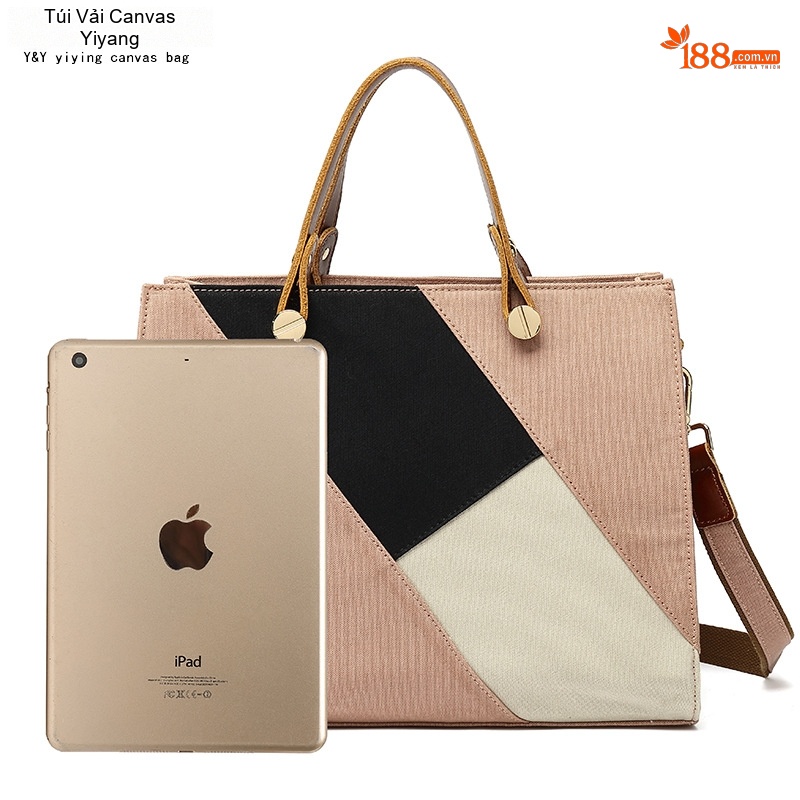 Túi Xách Tay Nữ Vải Canvas Chống Thấm Nước Da Thật Túi Đeo Chéo Một Bên Vai Màu Hồng, Đen, Trắng, Nâu...