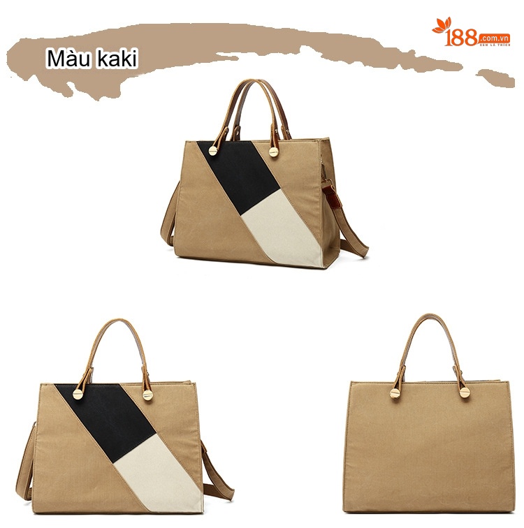 Túi Xách Tay Nữ Vải Canvas Chống Thấm Nước Da Thật Túi Đeo Chéo Một Bên Vai Màu Hồng, Đen, Trắng, Nâu... chi tiết 9