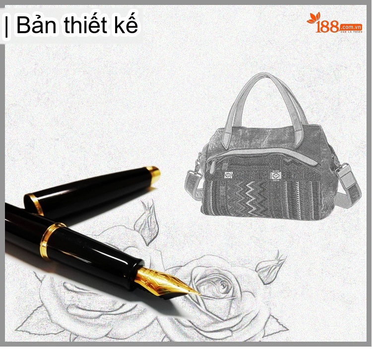 Túi Đeo Vai Nữ Vải Canvas Da Thật Hoa Văn Dân Tộc Cổ Điển Màu Xám, Hồng, Xanh Dương, Đen chi tiết 1