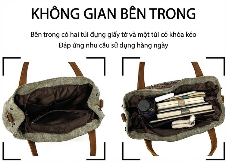 Túi Đeo Vai Nữ Vải Canvas Da Thật Hoa Văn Dân Tộc Cổ Điển Màu Xám, Hồng, Xanh Dương, Đen chi tiết 14