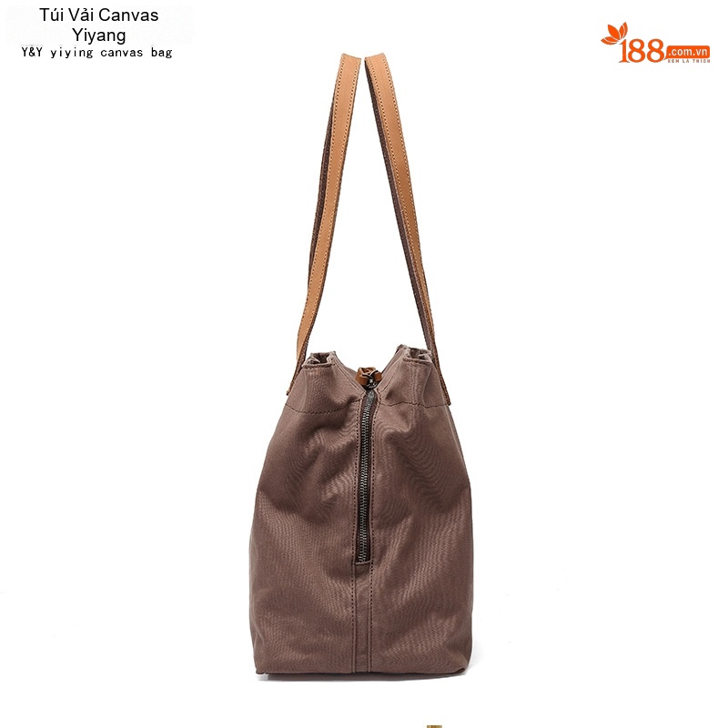 Túi Tote Vải Canvas Đeo Vai Nữ Quai Da Túi Mua Sắm Màu Nâu, Xám, Đen, Trắng...