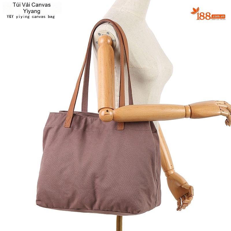 Túi Tote Vải Canvas Đeo Vai Nữ Quai Da Túi Mua Sắm Màu Nâu, Xám, Đen, Trắng...