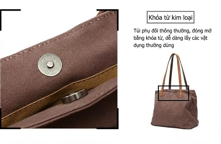 Túi Tote Vải Canvas Đeo Vai Nữ Quai Da Túi Mua Sắm Màu Nâu, Xám, Đen, Trắng... chi tiết 12