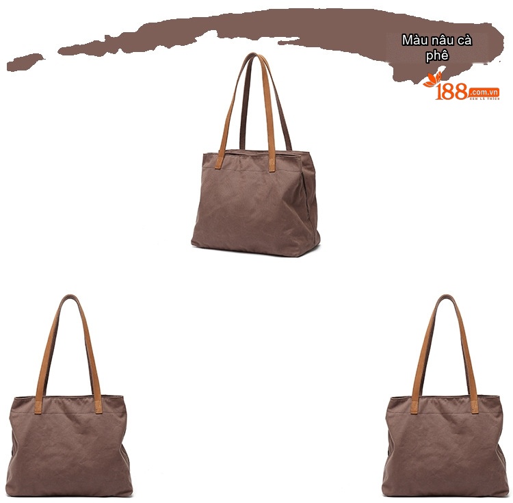 Túi Tote Vải Canvas Đeo Vai Nữ Quai Da Túi Mua Sắm Màu Nâu, Xám, Đen, Trắng... chi tiết 8