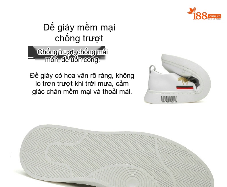 Giày Thể Thao Nam Da Bóng Thêu Ong Chiều Cao Đế Khoảng 3cm Màu Trắng, Đen chi tiết 10